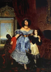 Portrait de la comtesse Julia Samoilova avec sa belle-fille Amazillia Pacini et un jeune garçon noir, 1832-1834