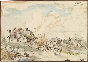 Idylle rurale, ferme avec chevaux