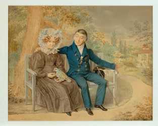 Vieux couple dans un jardin viennois ... (crayon et aquarelle)