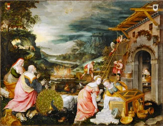 Noah et sa famille remercient pour leur sauvetage (peinture sur toile)