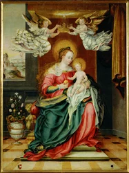 Vierge Marie et enfant (peinture sur toile)