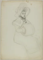 Fille assise avec une moufle