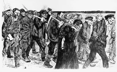 Manifestation de travailleurs, illustration de Käthe Kollwitz pour l