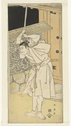 Acteur Otani Oniji avec épée levée, debout près d