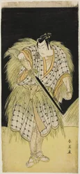 Les acteurs Mimasu Tokujirô I dans le rôle de Hayano Kampei (à gauche) et Nakayama Kojûrô VI dans le rôle de Ono Sadakurô (à droite) dans "Trésor des 47 fidèles" ("Kanadehon chûshingura")