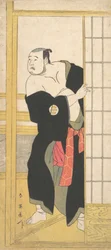 Asao Tamesaburo en homme corpulent avec un kimono vert