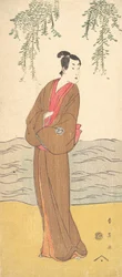Le troisième Segawa Kikunojo en tant que Hisamatsu debout sur la rive, vers 1795