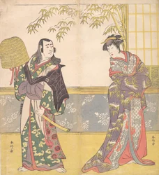 Acteurs de Kabuki Sawamura Sojuro III et Sanogawa Ichimatsu III dans Un miroir de courtisane, 1788
