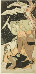 Nakamura Utaemon I en tant que Karashi Baba et Yoshizawa Sakinosuke III en tant que Shirotae