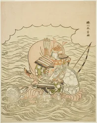 Taira no Atsumori chevauchant dans la mer