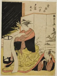 La courtisane Yugiri et son amant Fujiya Izaemon, de la série "Tokiwazu Hakkei"