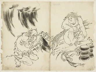 Personnification de la tempête avec Kintaro et Oni pleurant, c.1815-1849