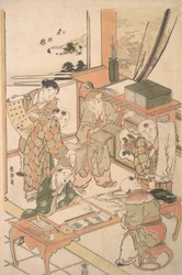 Garçons chinois apprenant à écrire et à peindre