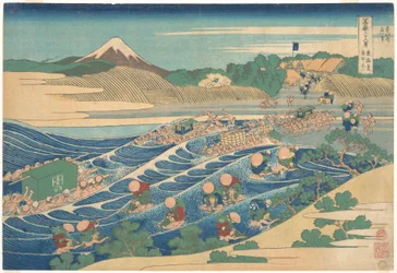 Le mont Fuji vu depuis Kanaya sur la route du Tōkaidō (Tōkaidō Kanaya no Fuji), tiré de la série « Les trente-six vues du mont Fuji » (Fugaku sanjūrokkei)
