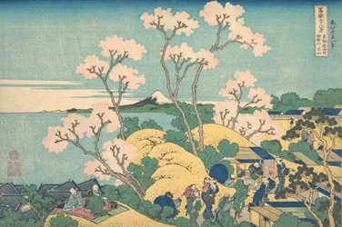 Fuji depuis Gotenyama sur le Tokaido à Shinagawa, vers 1830-32