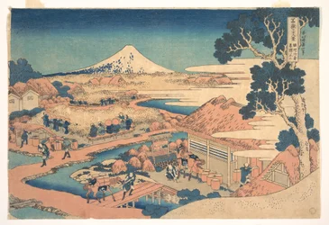 Le mont Fuji vu depuis les plantations de thé de Katakura à Suruga (Sunshū Katakura chaen no Fuji), tiré de la série « Les trente-six vues du mont Fuji » (Fugaku sanjūrokkei)