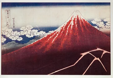 Éclair sur le mont Fujiyama ... (gravure sur bois en couleur)