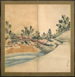 Mont Fuji et Enoshima, période Edo, vers 1825