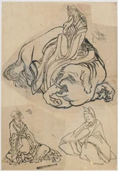Esquisse préparatoire pour La courtisane Eguchi en tant que Bodhisattva Fugen, période Edo, vers 1806-1811