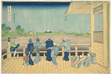 La salle Sazai du Temple des Cinq Cents Arhats (Gohyaku Rakanji Sazaidō), tirée de la série « Les trente-six vues du mont Fuji » (Fugaku sanjūrokkei)