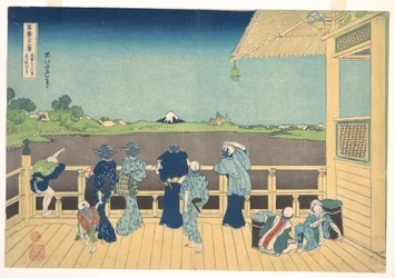 La salle Sazai du Temple des Cinq Cents Arhats (Gohyaku Rakanji Sazaidō), tirée de la série « Les trente-six vues du mont Fuji » (Fugaku sanjūrokkei)