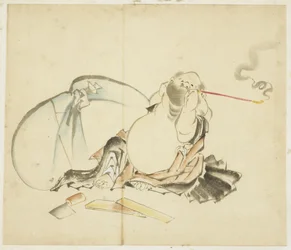 Hotei assis fumant une pipe