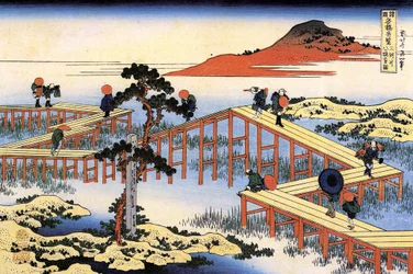 Série de vues remarquable de ponts de différentes provinces : le pont de Yatsuhashi dans la province Mikawa, Japon