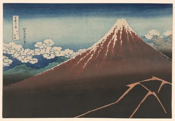 Averse sous le sommet (Sanka hakuu), de la série "Trente-six vues du mont Fuji (Fugaku sanjurokkei)"