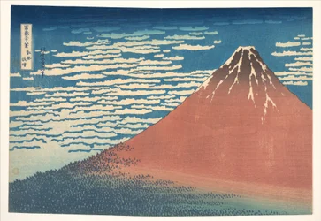 « Vent du sud, ciel dégagé » (Gaifū kaisei), également connu sous le nom de « Fuji rouge », tiré de la série « Les trente-six vues du mont Fuji » (Fugaku sanjūrokkei)