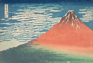 Vent du sud, ciel clair Gaifu kaisei, également connu sous le nom de Fuji rouge, de la série Trente..., vers 1830-32