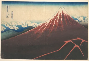 Tempête au pied du mont Fuji (Sanka no haku u), tiré de la série « Les trente-six vues du mont Fuji » (Fugaku sanjūrokkei)