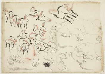Études de chevaux, chats et rats (de "Hokusai Manga")