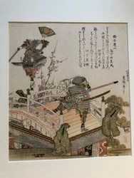 La scène du pont de Gojō avec Benkei et Yoshitsune sur un char de fête