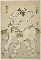 Les lutteurs de sumo Uzugafuchi Kandayu et Takasaki Ichijuro