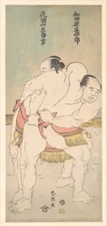 Les lutteurs de sumo Wadagahara Jinshirō et Kachōzan Gorokichi