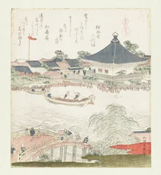 Les rives de la rivière Sumida, Komatomeishi. Triptyque de la série Umazukushi, partie droite, 1822