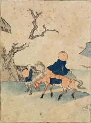 Voyageur à cheval sous un cerisier en fleurs
