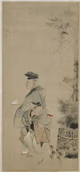 Deux artistes se promenant pour le Nouvel An, période Edo, vers 1830-32