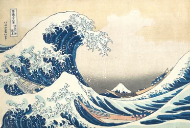 « Sous la vague au large de Kanagawa » (Kanagawa oki nami ura), également connue sous le nom de « La Grande Vague », tirée de la série « Les trente-six vues du mont Fuji » (Fugaku sanjūrokkei)