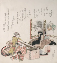 Femmes préparant du thé autour du foyer, 1816