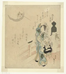 Femme sur un pont regardant la lune