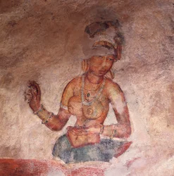 Apsaras, nymphe céleste faisant une offrande, fresque, citadelle fortifiée de Sigiriya (Liste du patrimoine mondial de l
