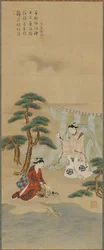 Jeune homme et jeune femme sur le rivage, période Edo, 1615-1868