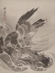 Aigle attaquant un poisson, vers 1887