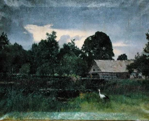 Paysage avec une cigogne
