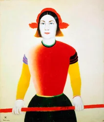 Une fille avec un poteau rouge