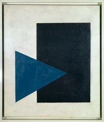 Carré noir, triangle bleu (huile sur toile)
