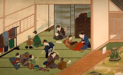 Groupe de geishas, par Kawahara Keiga (1786-vers 1860), aquarelle, Japon, civilisation japonaise, début du 19ème siècle