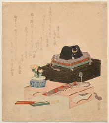 Nature morte avec un bœuf à caresser en céramique (Nade-ushi)