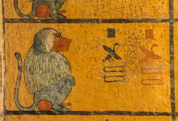 Babouin, peinture murale dans la tombe du roi Toutankhamon; KV52, Vallée des Rois, Thèbes, 2003 (photo)